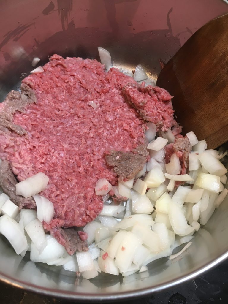 Beef and onions for simple classic chili